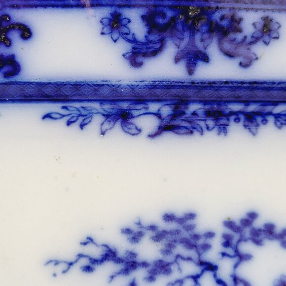 Stunning Antique Davenport Amoy Flow Blue 13" Platter Asian Design, c.1840s - Picture 9 of 15